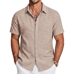 image:imageCOOFANDY Mens Short Sleeve Button Down Shirts Casual Linen Shirts for Men Textured Summer Beach ShirtKhaki