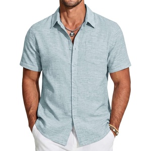 image:imageCOOFANDY Mens Short Sleeve Button Down Shirts Casual Linen Shirts for Men Textured Summer Beach ShirtLight Blue