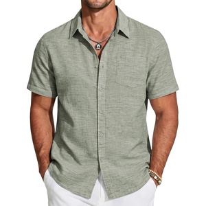 image:imageCOOFANDY Mens Short Sleeve Button Down Shirts Casual Linen Shirts for Men Textured Summer Beach ShirtLight Green