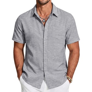 image:imageCOOFANDY Mens Short Sleeve Button Down Shirts Casual Linen Shirts for Men Textured Summer Beach ShirtLight Grey