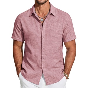 image:imageCOOFANDY Mens Short Sleeve Button Down Shirts Casual Linen Shirts for Men Textured Summer Beach ShirtPink