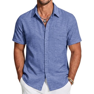 image:imageCOOFANDY Mens Short Sleeve Button Down Shirts Casual Linen Shirts for Men Textured Summer Beach ShirtSky Blue