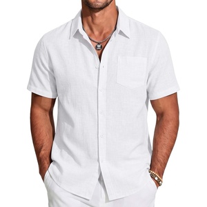 image:imageCOOFANDY Mens Short Sleeve Button Down Shirts Casual Linen Shirts for Men Textured Summer Beach ShirtWhite