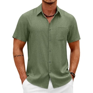 image:imageCOOFANDY Mens Short Sleeve Button Down Shirts Casual Summer Shirts Linen Beach Shirt with PocketArmy Green