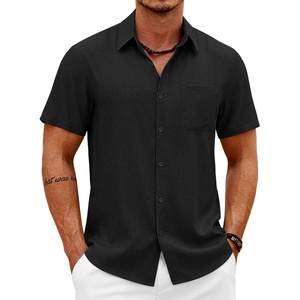 image:imageCOOFANDY Mens Short Sleeve Button Down Shirts Casual Summer Shirts Linen Beach Shirt with PocketBlack