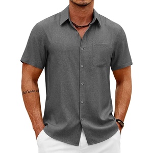 image:imageCOOFANDY Mens Short Sleeve Button Down Shirts Casual Summer Shirts Linen Beach Shirt with PocketDark Grey