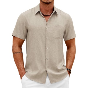 image:imageCOOFANDY Mens Short Sleeve Button Down Shirts Casual Summer Shirts Linen Beach Shirt with PocketKhaki