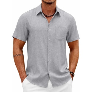 image:imageCOOFANDY Mens Short Sleeve Button Down Shirts Casual Summer Shirts Linen Beach Shirt with PocketLight Grey