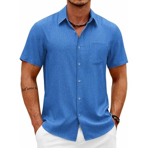 image:imageCOOFANDY Mens Short Sleeve Button Down Shirts Casual Summer Shirts Linen Beach Shirt with PocketRoyal Blue