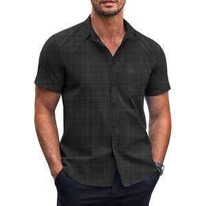 image:imageCOOFANDY Mens Short Sleeve Button Down Shirts Wrinkle Free Dress Shirts Casual Polka Dot Print Shirt with PocketBlack Plaid