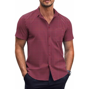 image:imageCOOFANDY Mens Short Sleeve Button Down Shirts Wrinkle Free Dress Shirts Casual Polka Dot Print Shirt with PocketWine Redsquare