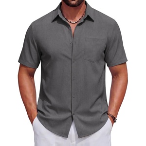 image:imageCOOFANDY Mens Short Sleeve Casual Button Down Shirts Summer Beach Wedding Textured Linen Shirt for MenAdark Grey