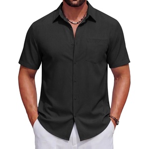 image:imageCOOFANDY Mens Short Sleeve Casual Button Down Shirts Summer Beach Wedding Textured Linen Shirt for MenBlack