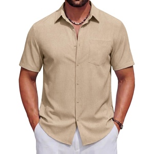 image:imageCOOFANDY Mens Short Sleeve Casual Button Down Shirts Summer Beach Wedding Textured Linen Shirt for MenKhaki