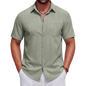 image:imageCOOFANDY Mens Short Sleeve Casual Button Down Shirts Summer Beach Wedding Textured Linen Shirt for MenLight Green