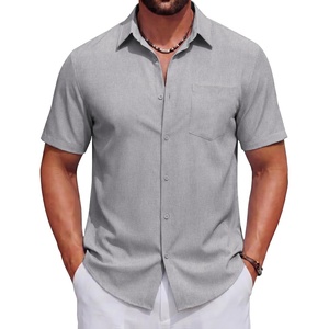 image:imageCOOFANDY Mens Short Sleeve Casual Button Down Shirts Summer Beach Wedding Textured Linen Shirt for MenLight Grey