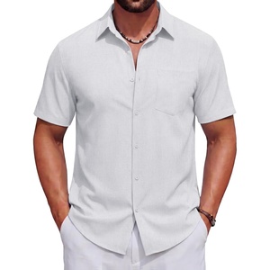 image:imageCOOFANDY Mens Short Sleeve Casual Button Down Shirts Summer Beach Wedding Textured Linen Shirt for MenWhite