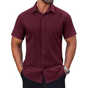 image:imageCOOFANDY Mens Short Sleeve Dress Shirts Stretch Wrinkle Free Untucked Casual Button Down ShirtBurgundy