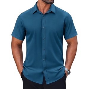 image:imageCOOFANDY Mens Short Sleeve Dress Shirts Stretch Wrinkle Free Untucked Casual Button Down ShirtDark Blue