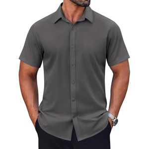 image:imageCOOFANDY Mens Short Sleeve Dress Shirts Stretch Wrinkle Free Untucked Casual Button Down ShirtDark Grey