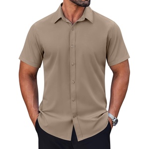 image:imageCOOFANDY Mens Short Sleeve Dress Shirts Stretch Wrinkle Free Untucked Casual Button Down ShirtKhaki
