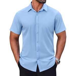 image:imageCOOFANDY Mens Short Sleeve Dress Shirts Stretch Wrinkle Free Untucked Casual Button Down ShirtLight Blue