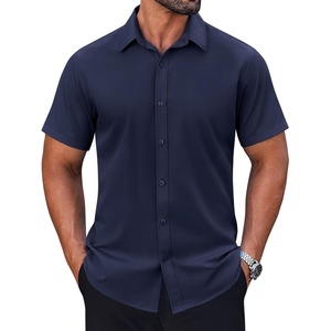 image:imageCOOFANDY Mens Short Sleeve Dress Shirts Stretch Wrinkle Free Untucked Casual Button Down ShirtNavy Blue
