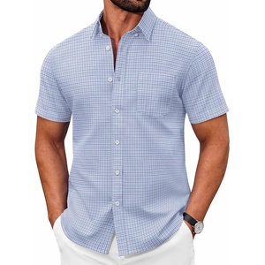 image:imageCOOFANDY Mens Short Sleeve Oxford Shirt Plaid Casual Button Down Shirts Summer Untucked Dress Shirt with Pocket01light Grey Plaid