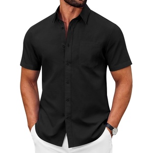 image:imageCOOFANDY Mens Short Sleeve Oxford Shirt Plaid Casual Button Down Shirts Summer Untucked Dress Shirt with PocketBlack