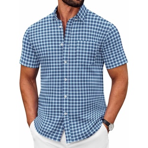 image:imageCOOFANDY Mens Short Sleeve Oxford Shirt Plaid Casual Button Down Shirts Summer Untucked Dress Shirt with PocketBlue Green Plaid