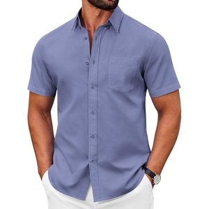 image:imageCOOFANDY Mens Short Sleeve Oxford Shirt Plaid Casual Button Down Shirts Summer Untucked Dress Shirt with PocketDeep Blue