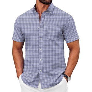image:imageCOOFANDY Mens Short Sleeve Oxford Shirt Plaid Casual Button Down Shirts Summer Untucked Dress Shirt with PocketGrey White Plaid