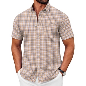 image:imageCOOFANDY Mens Short Sleeve Oxford Shirt Plaid Casual Button Down Shirts Summer Untucked Dress Shirt with PocketKhaki Plaid