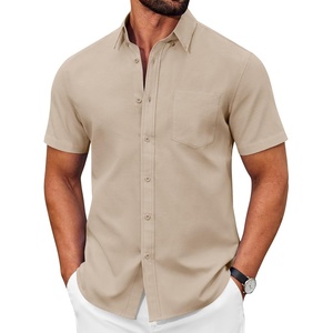 image:imageCOOFANDY Mens Short Sleeve Oxford Shirt Plaid Casual Button Down Shirts Summer Untucked Dress Shirt with PocketLight Khaki