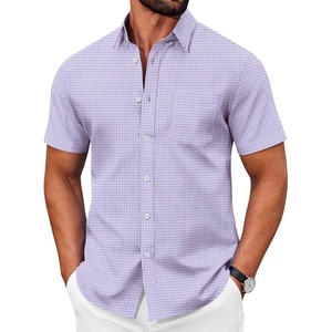 image:imageCOOFANDY Mens Short Sleeve Oxford Shirt Plaid Casual Button Down Shirts Summer Untucked Dress Shirt with PocketLight Purple Plaid