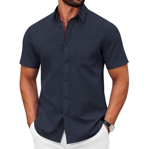 image:imageCOOFANDY Mens Short Sleeve Oxford Shirt Plaid Casual Button Down Shirts Summer Untucked Dress Shirt with PocketNavy Blue