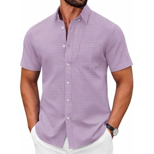 image:imageCOOFANDY Mens Short Sleeve Oxford Shirt Plaid Casual Button Down Shirts Summer Untucked Dress Shirt with PocketRed Plaid
