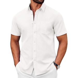 image:imageCOOFANDY Mens Short Sleeve Oxford Shirt Plaid Casual Button Down Shirts Summer Untucked Dress Shirt with PocketWhite