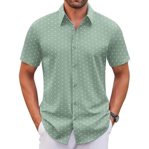 image:imageCOOFANDY Mens Stretch Dress Shirts Short Sleeve Wrinkle Free Casual Button Down ShirtsLight Greenflower