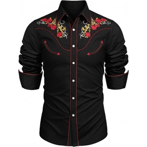 image:imageCOOFANDY Mens Western Cowboy Shirt Embroidered Button Down Long Sleeve ShirtsCotton  Blackred Flower