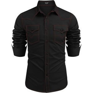 image:imageCOOFANDY Mens Western Cowboy Shirts Long Sleeve Cotton Casual Button Down Work Shirt with PocketsBlack  Red