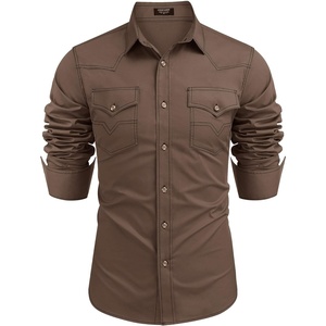 image:imageCOOFANDY Mens Western Cowboy Shirts Long Sleeve Cotton Casual Button Down Work Shirt with PocketsBrown  Black