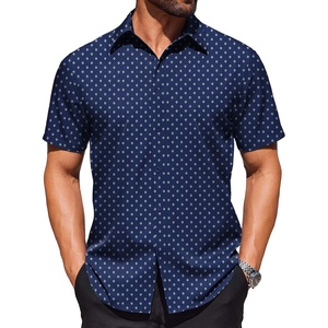 image:imageCOOFANDY Mens Wrinkle Free Dress Shirt Polka Dot Short Sleeve Button Down Business Casual ShirtsDark Bluewhite Rhombus