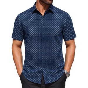 image:imageCOOFANDY Mens Wrinkle Free Dress Shirt Polka Dot Short Sleeve Button Down Business Casual ShirtsNavy Bluetriangle Arrow