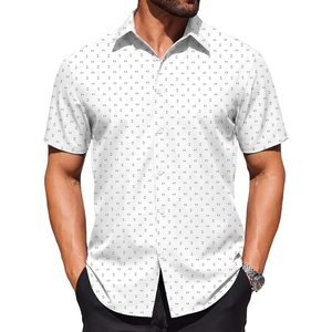 image:imageCOOFANDY Mens Wrinkle Free Dress Shirt Polka Dot Short Sleeve Button Down Business Casual ShirtsWhite  Arcshaped