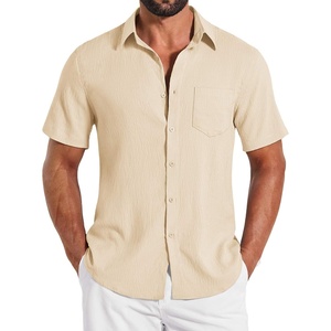image:imageCOOFANDY Shirts for Mens Button Down Short Sleeve Shirts Casual Summer Beach Textured Shirts with PocketBeige