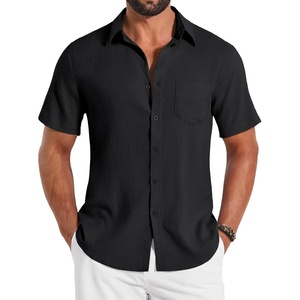 image:imageCOOFANDY Shirts for Mens Button Down Short Sleeve Shirts Casual Summer Beach Textured Shirts with PocketBlack