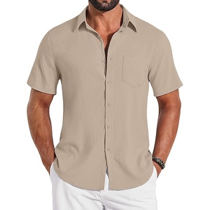 image:imageCOOFANDY Shirts for Mens Button Down Short Sleeve Shirts Casual Summer Beach Textured Shirts with PocketKhaki