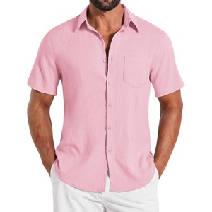 image:imageCOOFANDY Shirts for Mens Button Down Short Sleeve Shirts Casual Summer Beach Textured Shirts with PocketPink