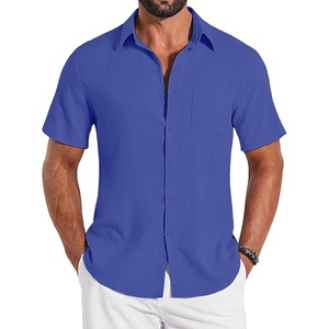 image:imageCOOFANDY Shirts for Mens Button Down Short Sleeve Shirts Casual Summer Beach Textured Shirts with PocketRoyal Blue